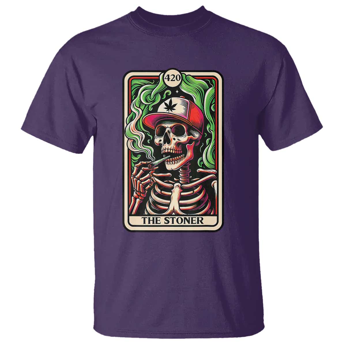 Skeleton 420 The Stoner T Shirt Retro Tarot Card Weed Lover Cannabis Trippy Vibes TS02 Purple Print Your Wear