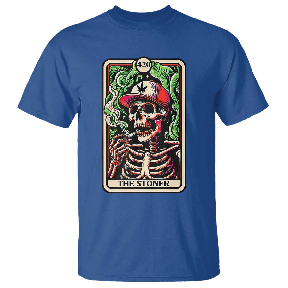 Skeleton 420 The Stoner T Shirt Retro Tarot Card Weed Lover Cannabis Trippy Vibes TS02 Royal Blue Print Your Wear