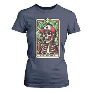 Skeleton 420 The Stoner T Shirt For Women Retro Tarot Card Weed Lover Cannabis Trippy Vibes TS02 Navy Print Your Wear