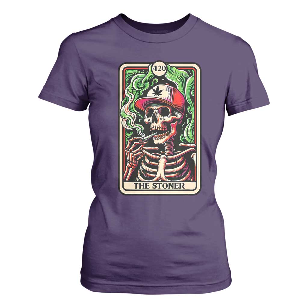 Skeleton 420 The Stoner T Shirt For Women Retro Tarot Card Weed Lover Cannabis Trippy Vibes TS02 Purple Print Your Wear