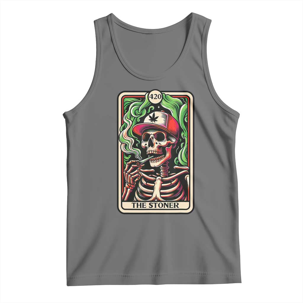 Skeleton 420 The Stoner Tank Top Retro Tarot Card Weed Lover Cannabis Trippy Vibes TS02 Black Heather Print Your Wear