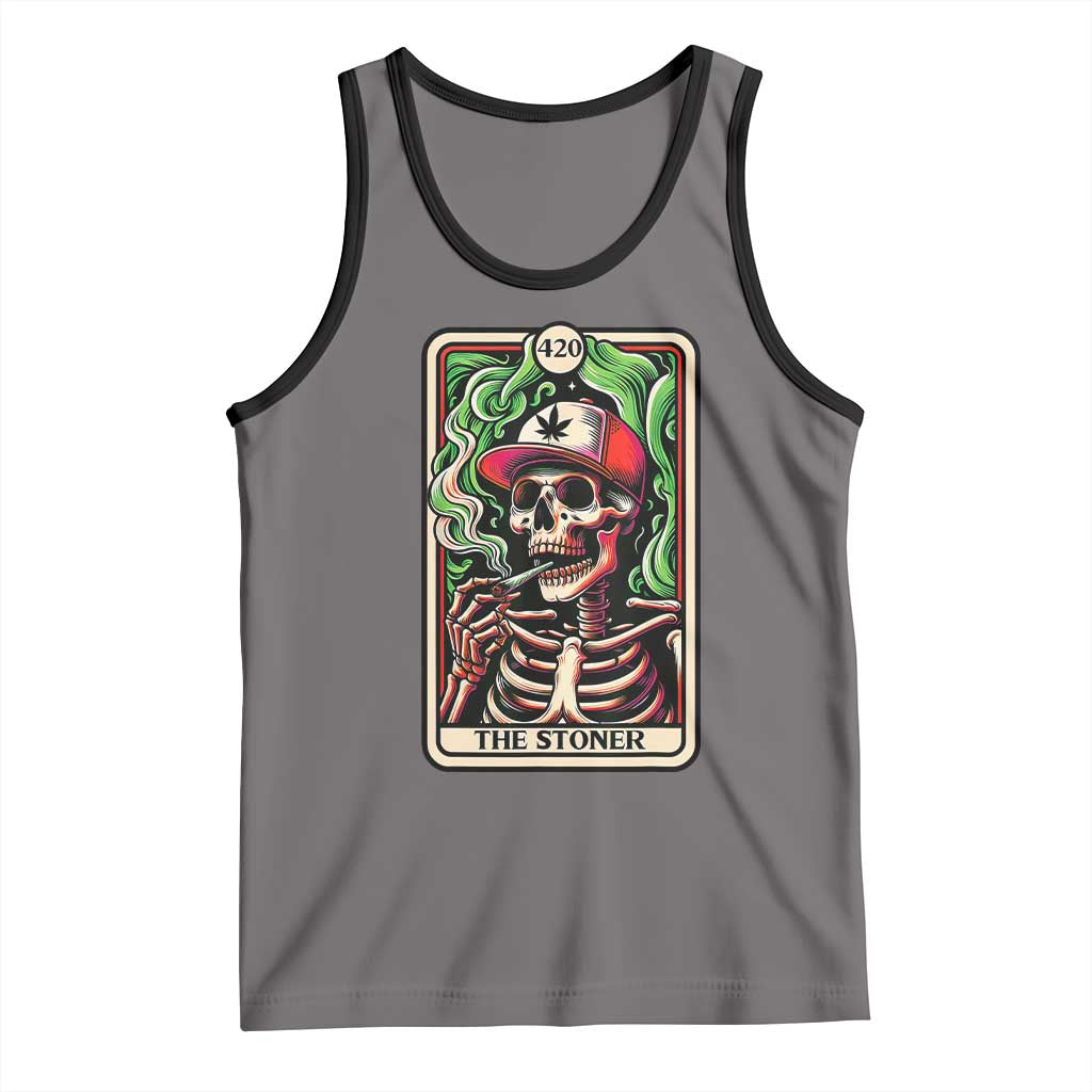 Skeleton 420 The Stoner Tank Top Retro Tarot Card Weed Lover Cannabis Trippy Vibes TS02 Deep Heather Black Print Your Wear