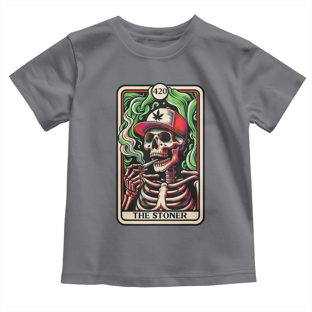 Skeleton 420 The Stoner Toddler T Shirt Retro Tarot Card Weed Lover Cannabis Trippy Vibes TS02 Charcoal Print Your Wear