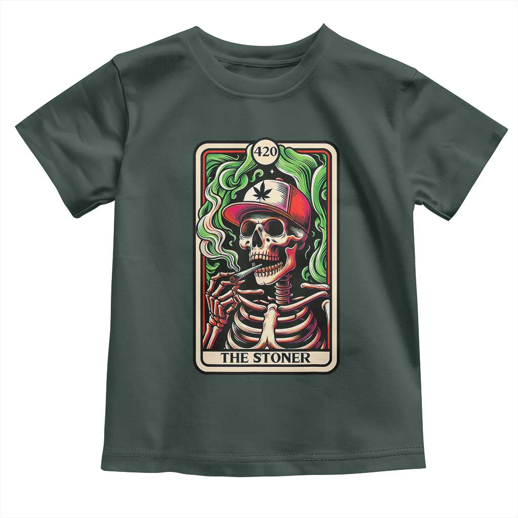 Skeleton 420 The Stoner Toddler T Shirt Retro Tarot Card Weed Lover Cannabis Trippy Vibes TS02 Dark Forest Green Print Your Wear