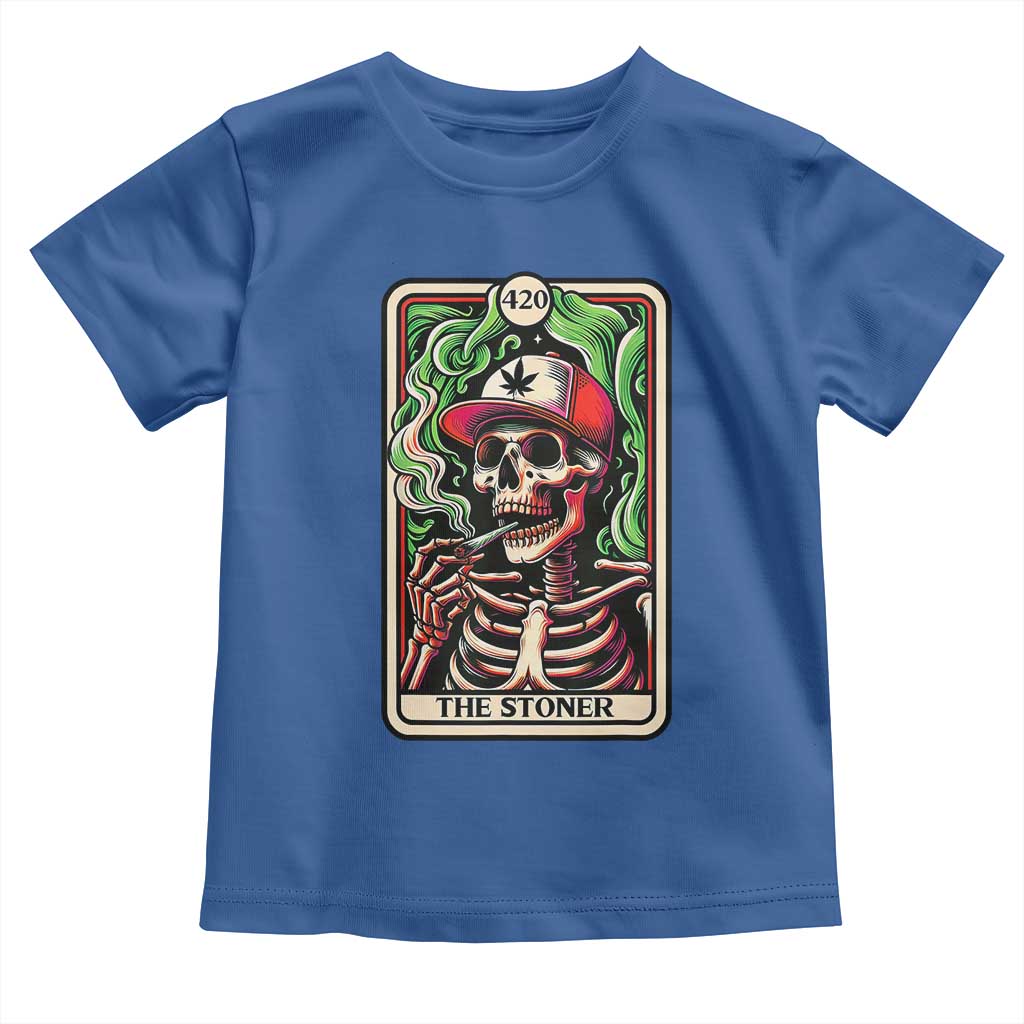 Skeleton 420 The Stoner Toddler T Shirt Retro Tarot Card Weed Lover Cannabis Trippy Vibes TS02 Royal Blue Print Your Wear