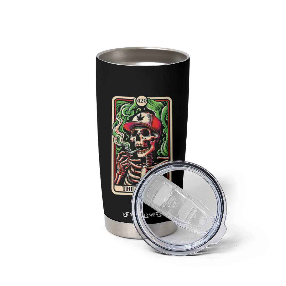 Skeleton 420 The Stoner Tumbler Cup Retro Tarot Card Weed Lover Cannabis Trippy Vibes TS02 Print Your Wear