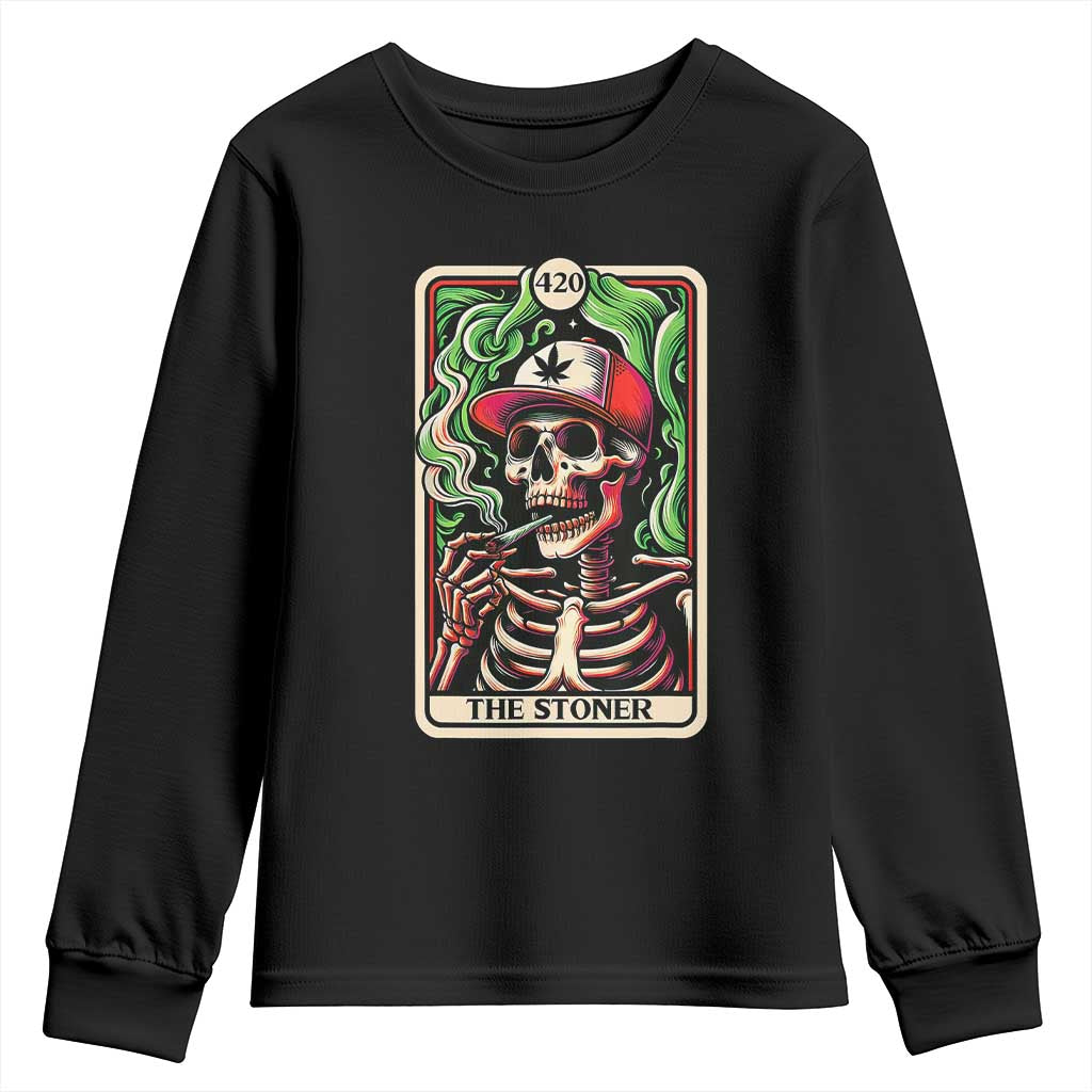 Skeleton 420 The Stoner Youth Sweatshirt Retro Tarot Card Weed Lover Cannabis Trippy Vibes TS02 Black Print Your Wear