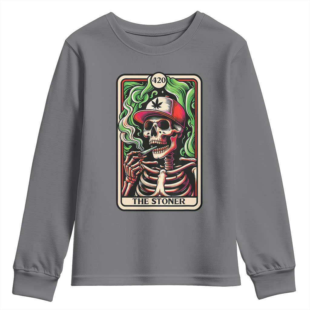Skeleton 420 The Stoner Youth Sweatshirt Retro Tarot Card Weed Lover Cannabis Trippy Vibes TS02 Charcoal Print Your Wear