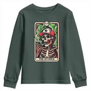 Skeleton 420 The Stoner Youth Sweatshirt Retro Tarot Card Weed Lover Cannabis Trippy Vibes TS02 Dark Forest Green Print Your Wear