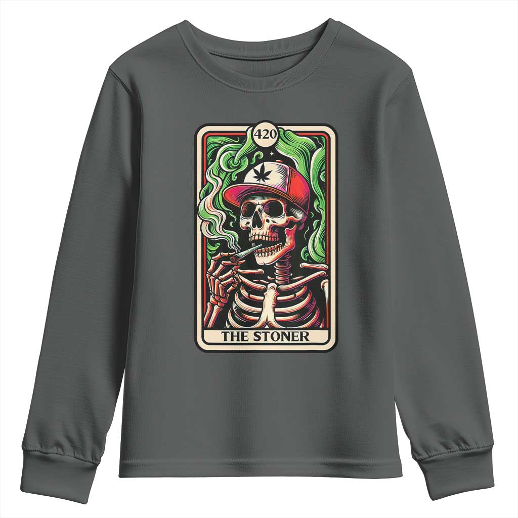 Skeleton 420 The Stoner Youth Sweatshirt Retro Tarot Card Weed Lover Cannabis Trippy Vibes TS02 Dark Heather Print Your Wear