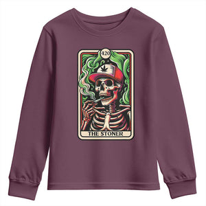 Skeleton 420 The Stoner Youth Sweatshirt Retro Tarot Card Weed Lover Cannabis Trippy Vibes TS02 Maroon Print Your Wear