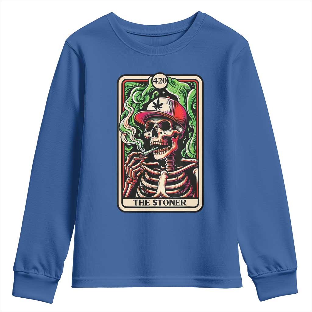 Skeleton 420 The Stoner Youth Sweatshirt Retro Tarot Card Weed Lover Cannabis Trippy Vibes TS02 Royal Blue Print Your Wear