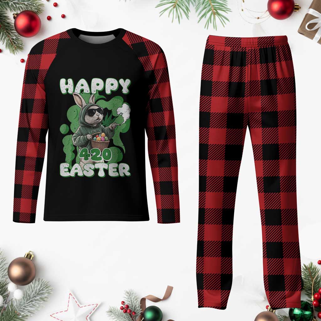 Happy 420 Easter Plaid Pajama Set Funny Smoking Easter Bunny TS02 Buffalo Plaid Print Your Wear