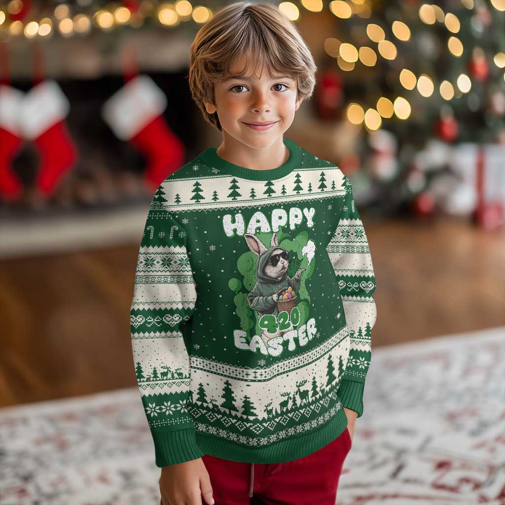 Happy 420 Easter Ugly Christmas Sweater Funny Smoking Easter Bunny TS02 Forest Green Beige Print Your Wear