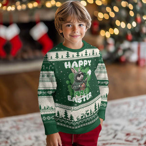 Happy 420 Easter Ugly Christmas Sweater Funny Smoking Easter Bunny TS02 Forest Green Beige Print Your Wear