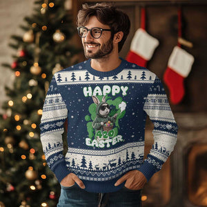 Happy 420 Easter Ugly Christmas Sweater Funny Smoking Easter Bunny TS02 Navy Beige Print Your Wear
