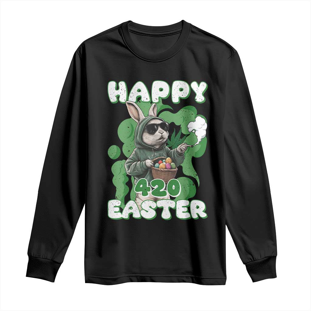 Happy 420 Easter Long Sleeve Shirt Funny Smoking Easter Bunny TS02 Black Print Your Wear