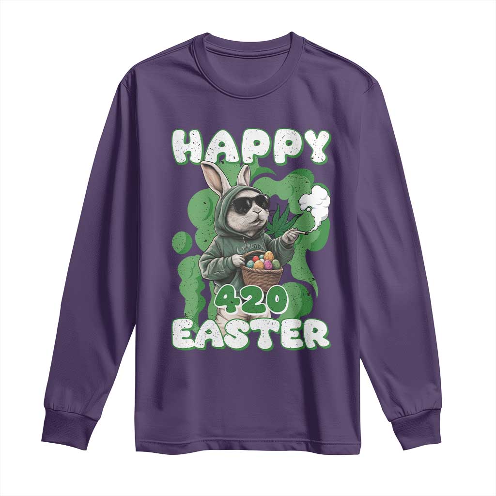 Happy 420 Easter Long Sleeve Shirt Funny Smoking Easter Bunny TS02 Purple Print Your Wear
