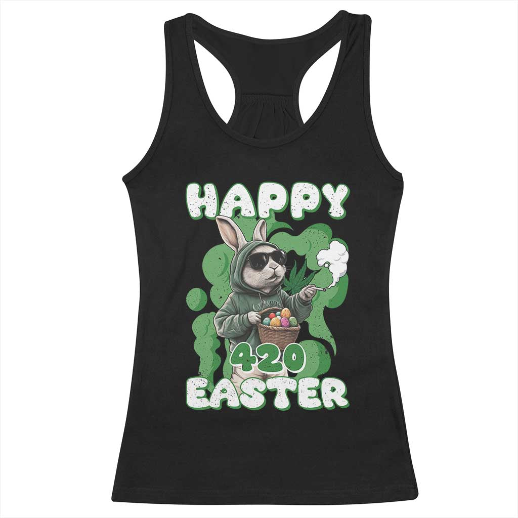 Happy 420 Easter Racerback Tank Top Funny Smoking Easter Bunny TS02 Black Print Your Wear