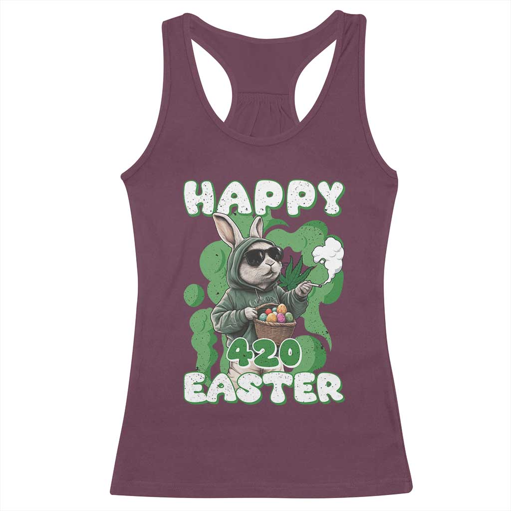 Happy 420 Easter Racerback Tank Top Funny Smoking Easter Bunny TS02 Maroon Print Your Wear