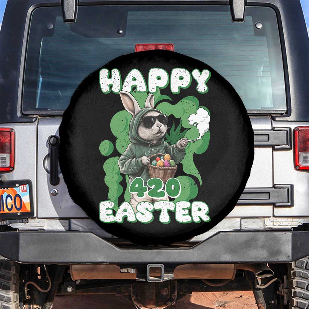 Happy 420 Easter Spare Tire Cover Funny Smoking Easter Bunny TS02 No hole Black Print Your Wear