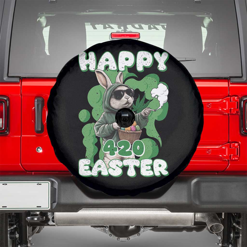 Happy 420 Easter Spare Tire Cover Funny Smoking Easter Bunny TS02 Black Print Your Wear