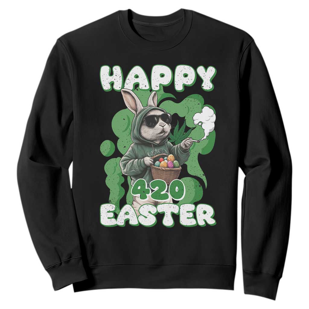 Happy 420 Easter Sweatshirt Funny Smoking Easter Bunny TS02 Black Print Your Wear