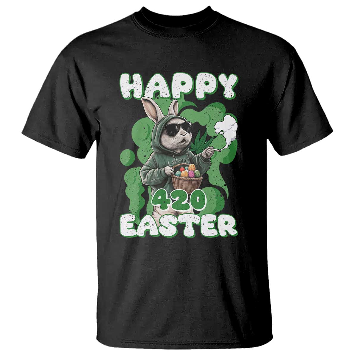 Happy 420 Easter T Shirt Funny Smoking Easter Bunny TS02 Black Print Your Wear