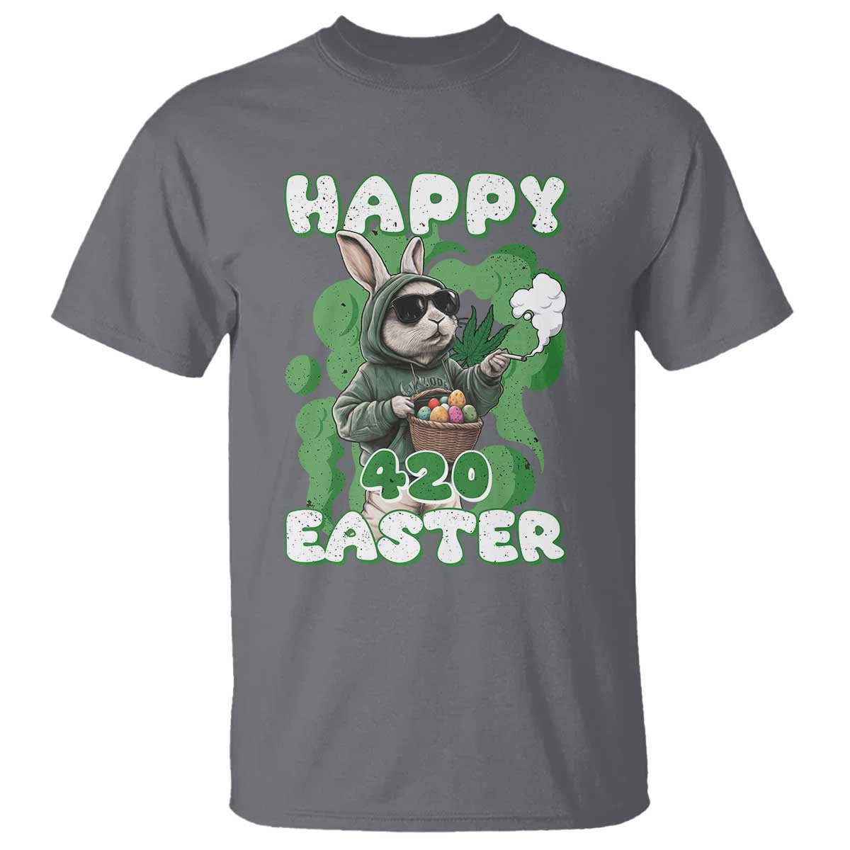 Happy 420 Easter T Shirt Funny Smoking Easter Bunny TS02 Charcoal Print Your Wear