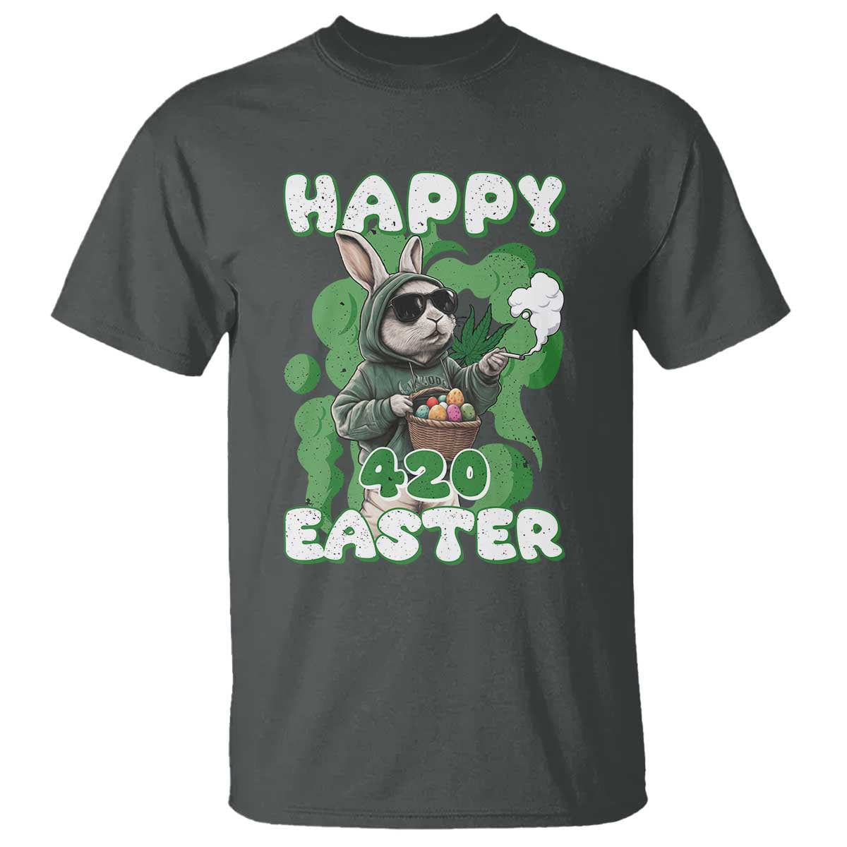 Happy 420 Easter T Shirt Funny Smoking Easter Bunny TS02 Dark Heather Print Your Wear