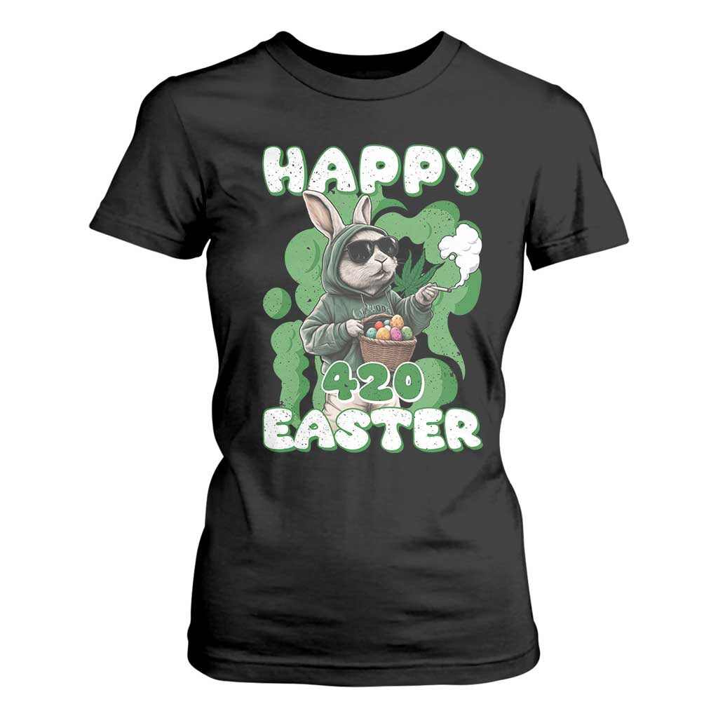 Happy 420 Easter T Shirt For Women Funny Smoking Easter Bunny TS02 Black Print Your Wear