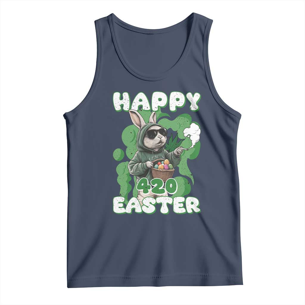 Happy 420 Easter Tank Top Funny Smoking Easter Bunny TS02 Navy Print Your Wear