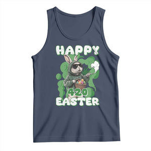 Happy 420 Easter Tank Top Funny Smoking Easter Bunny TS02 Navy Print Your Wear