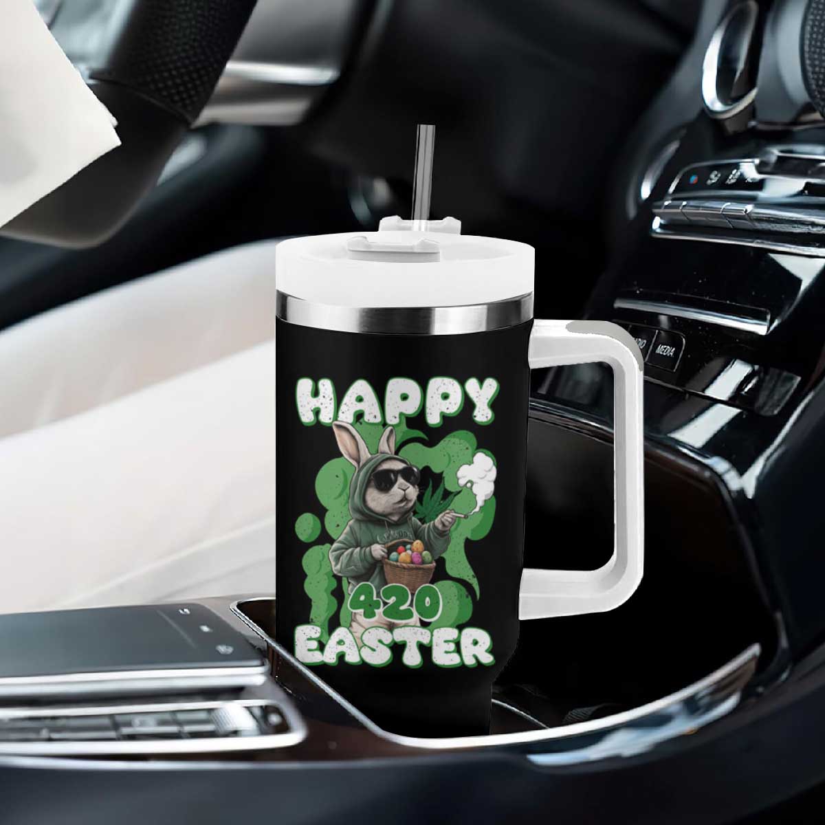 Happy 420 Easter Tumbler With Handle Funny Smoking Easter Bunny TS02 Print Your Wear