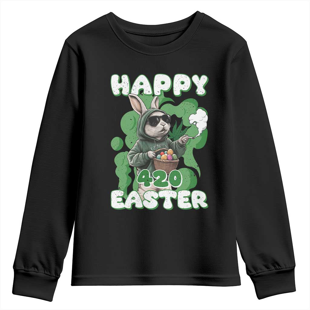 Happy 420 Easter Youth Sweatshirt Funny Smoking Easter Bunny TS02 Black Print Your Wear