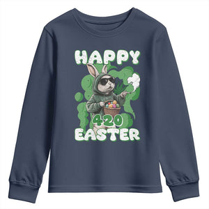 Happy 420 Easter Youth Sweatshirt Funny Smoking Easter Bunny TS02 Navy Print Your Wear