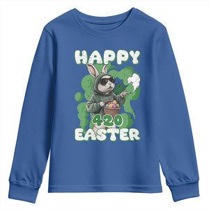 Happy 420 Easter Youth Sweatshirt Funny Smoking Easter Bunny TS02 Royal Blue Print Your Wear