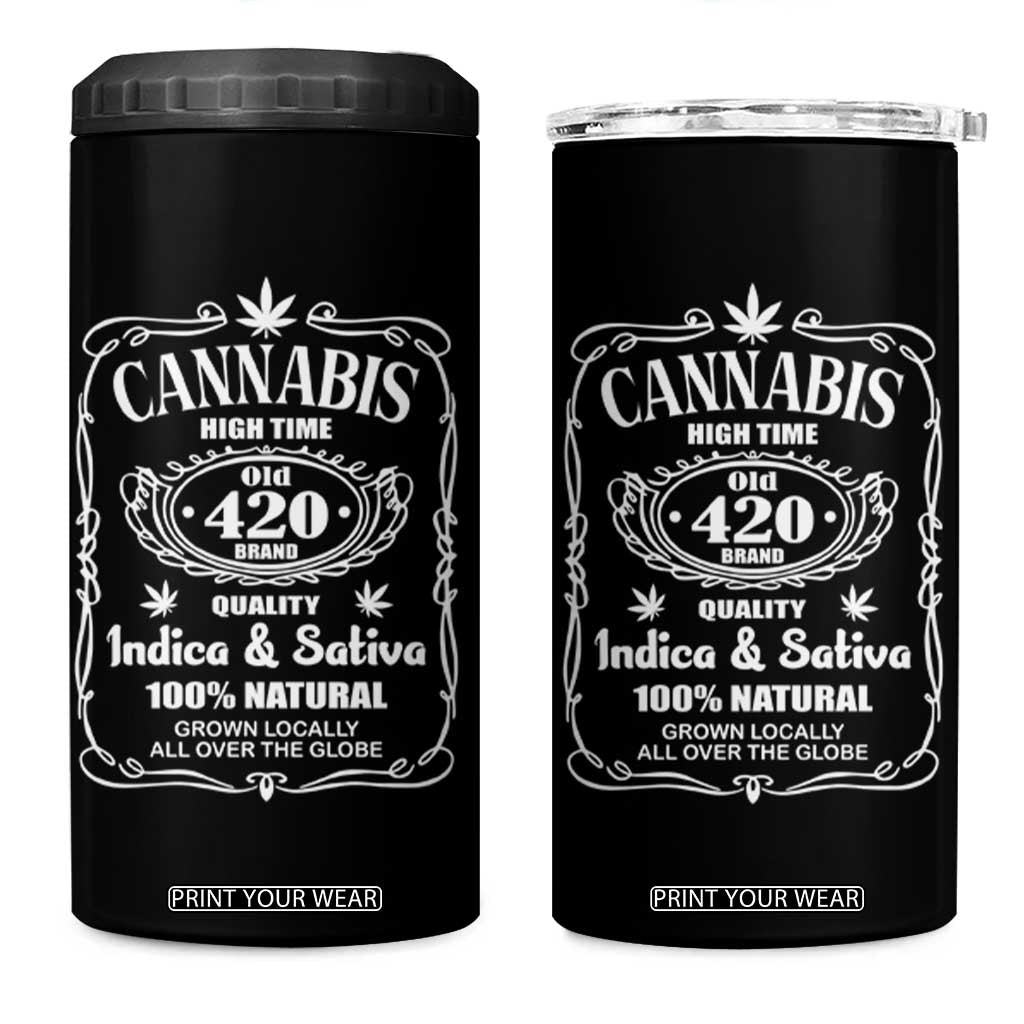 Funny Cannabis High Time 4 in 1 Can Cooler Tumbler Old 420 Quality Indica & Sativa Weed TS02 One Size: 16 oz Black Print Your Wear