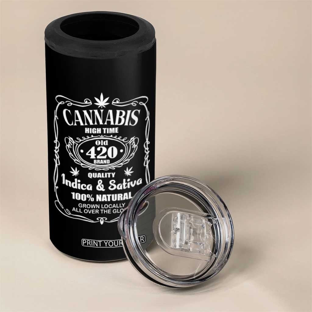 Funny Cannabis High Time 4 in 1 Can Cooler Tumbler Old 420 Quality Indica & Sativa Weed TS02 Print Your Wear