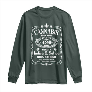 Funny Cannabis High Time Long Sleeve Shirt Old 420 Quality Indica & Sativa Weed TS02 Dark Forest Green Print Your Wear