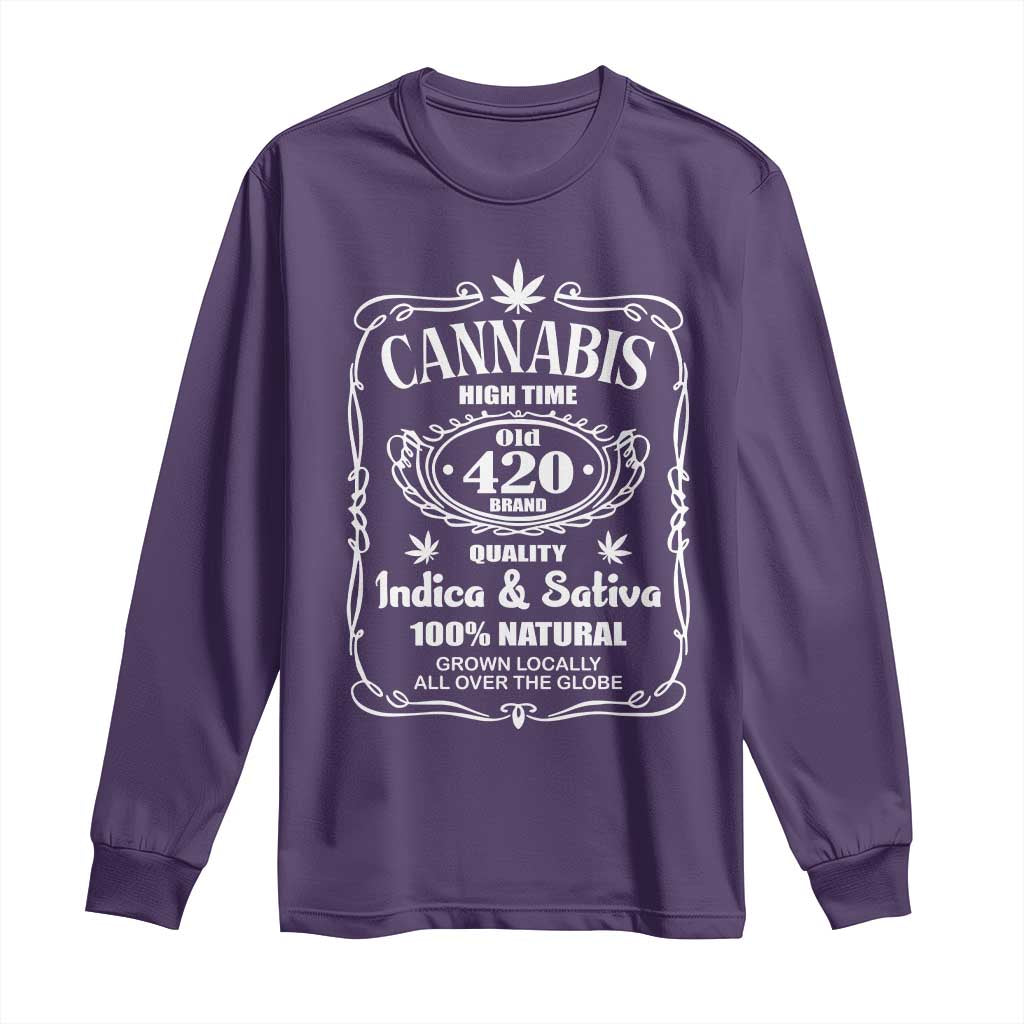 Funny Cannabis High Time Long Sleeve Shirt Old 420 Quality Indica & Sativa Weed TS02 Purple Print Your Wear