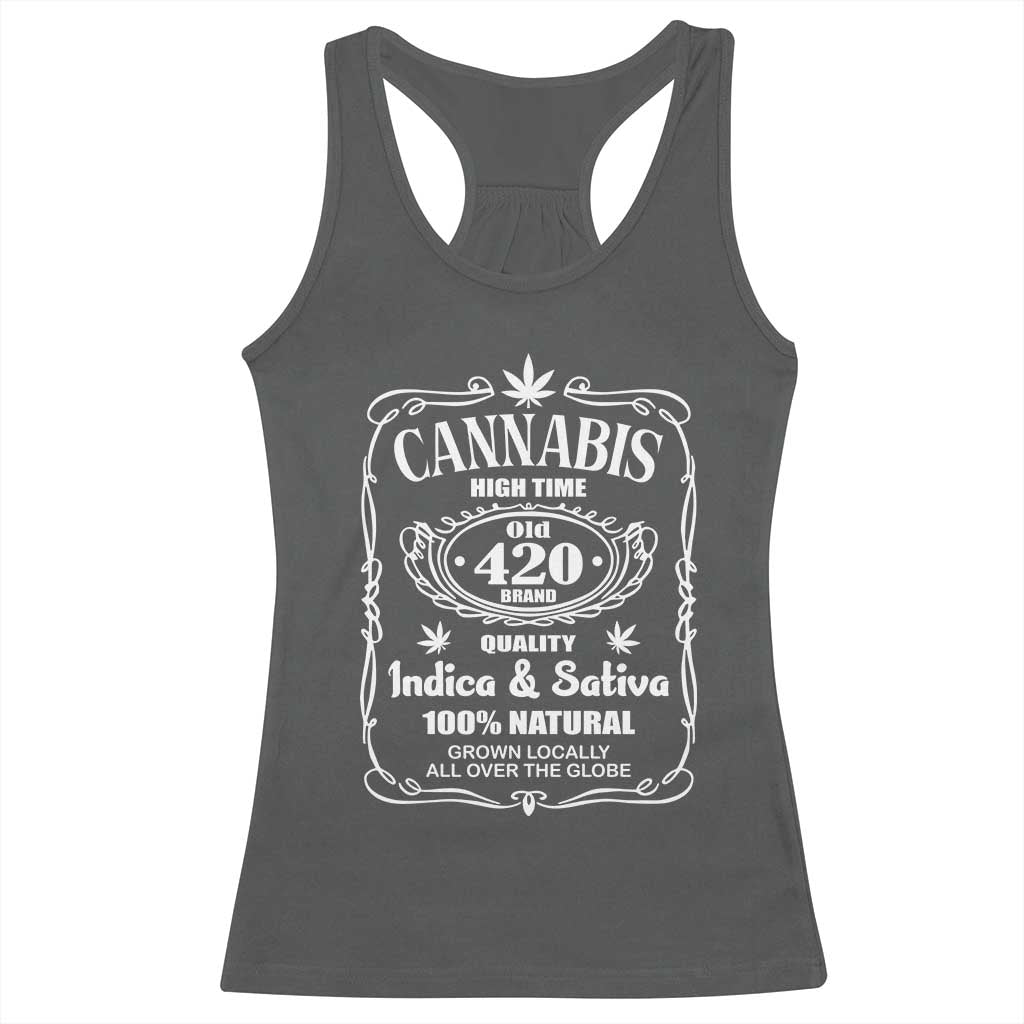Funny Cannabis High Time Racerback Tank Top Old 420 Quality Indica & Sativa Weed TS02 Dark Heather Print Your Wear