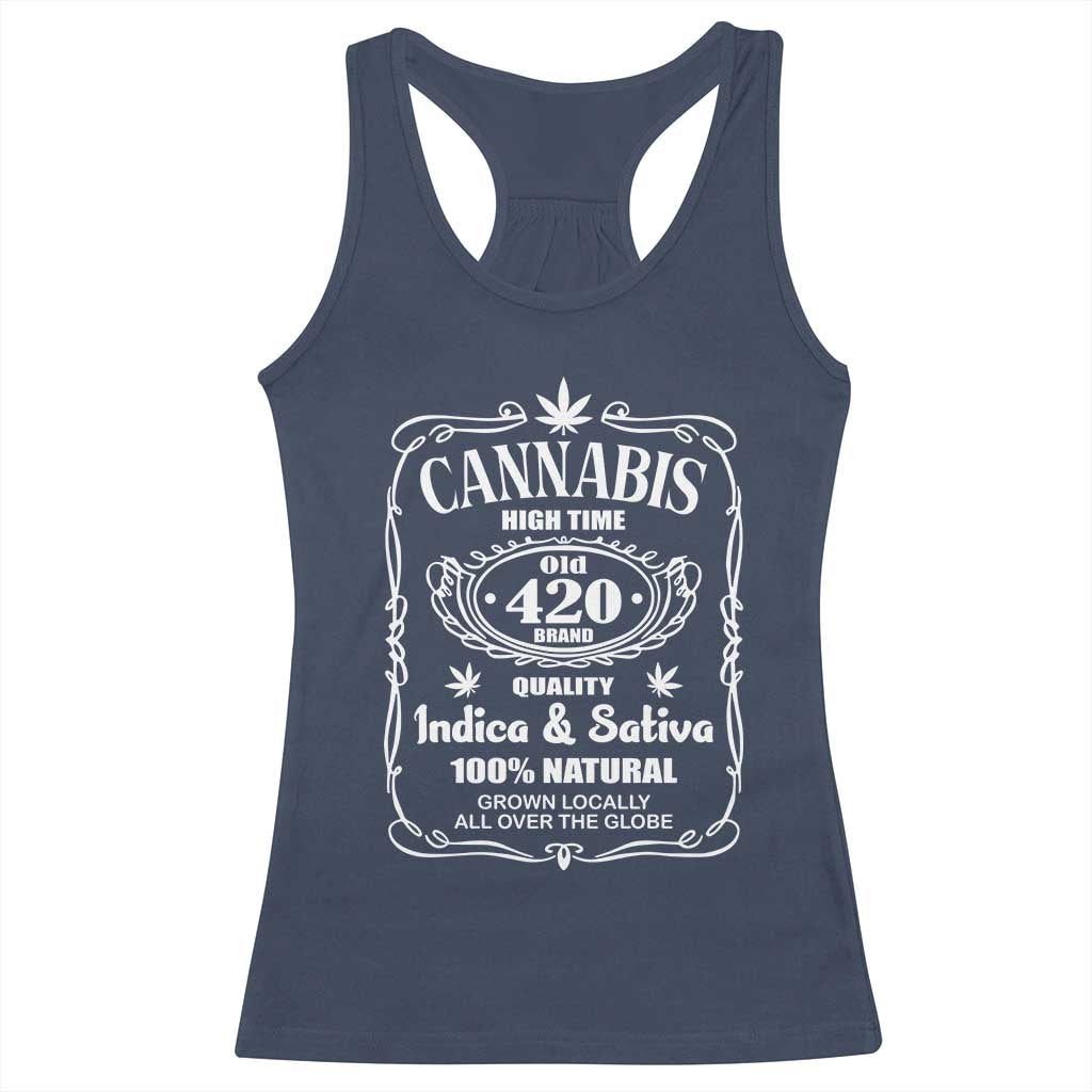 Funny Cannabis High Time Racerback Tank Top Old 420 Quality Indica & Sativa Weed TS02 Navy Print Your Wear
