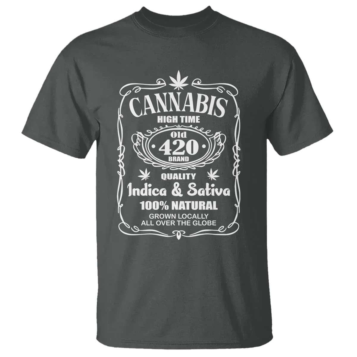 Funny Cannabis High Time T Shirt Old 420 Quality Indica & Sativa Weed TS02 Dark Heather Print Your Wear