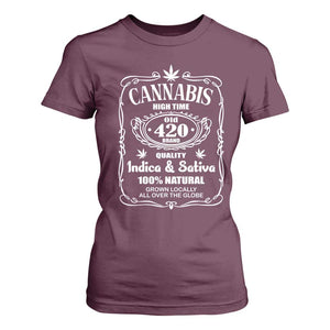 Funny Cannabis High Time T Shirt For Women Old 420 Quality Indica & Sativa Weed TS02 Maroon Print Your Wear