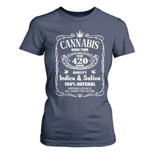 Funny Cannabis High Time T Shirt For Women Old 420 Quality Indica & Sativa Weed TS02 Navy Print Your Wear