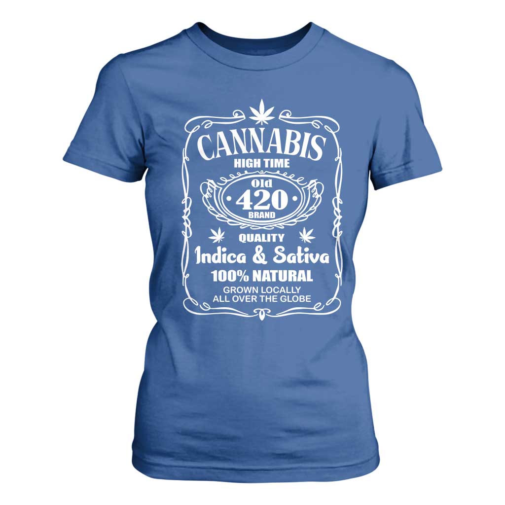 Funny Cannabis High Time T Shirt For Women Old 420 Quality Indica & Sativa Weed TS02 Royal Blue Print Your Wear