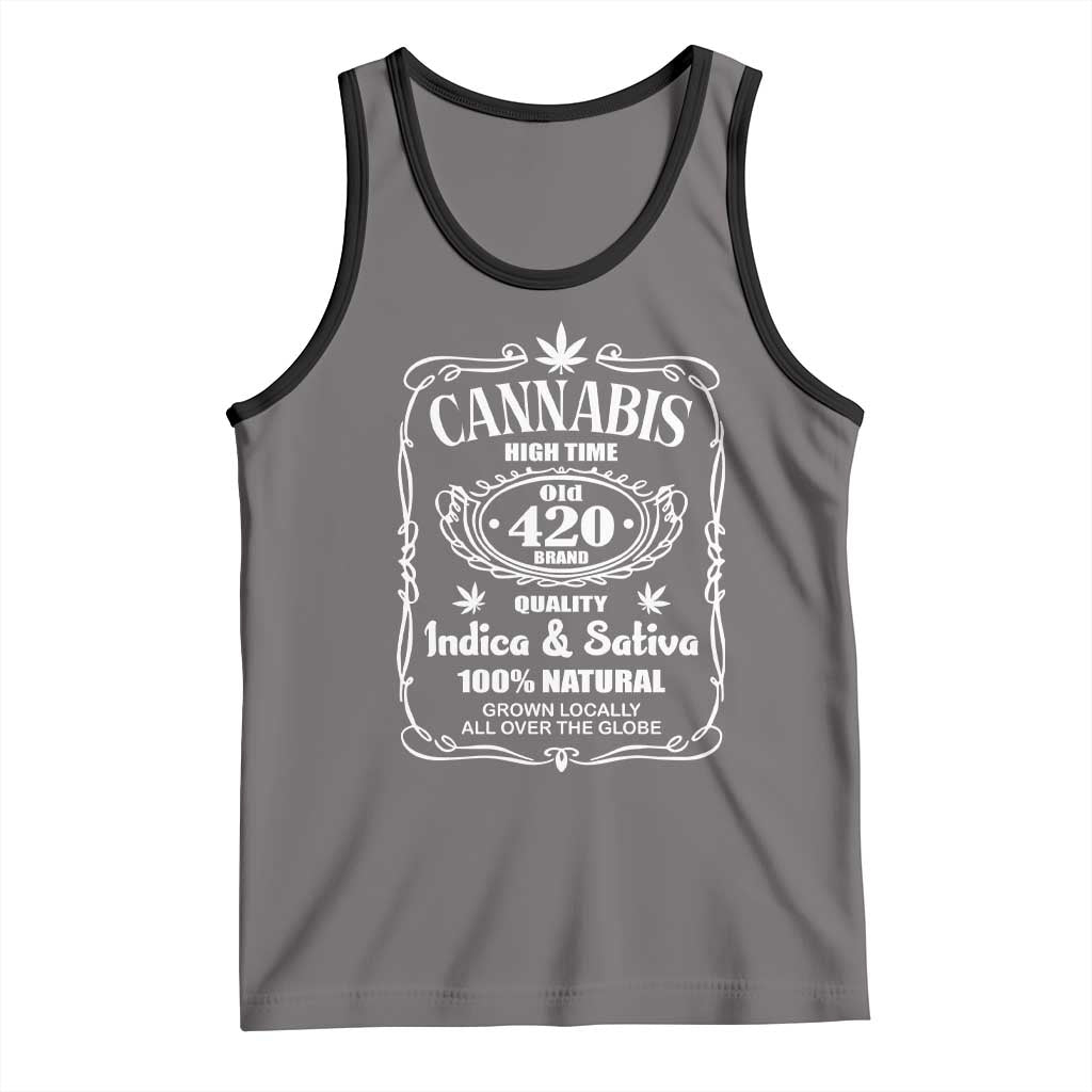 Funny Cannabis High Time Tank Top Old 420 Quality Indica & Sativa Weed TS02 Deep Heather Black Print Your Wear