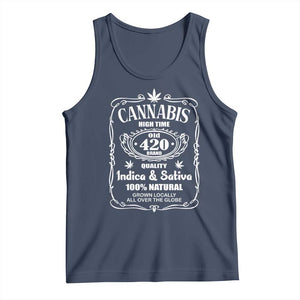 Funny Cannabis High Time Tank Top Old 420 Quality Indica & Sativa Weed TS02 Navy Print Your Wear
