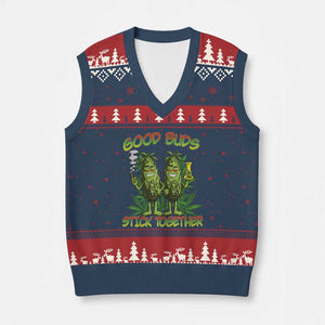 Funny Marijuana V-Neck Knit Sweater Vest Good Buds Stick Together Couples 420 Weed Cannabis TS02 Navy Red Print Your Wear